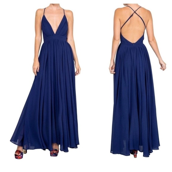 Meghan Los Angeles Women’s Maxi Dress Medium Blue Cross Back Formal Cocktail - Picture 1 of 13